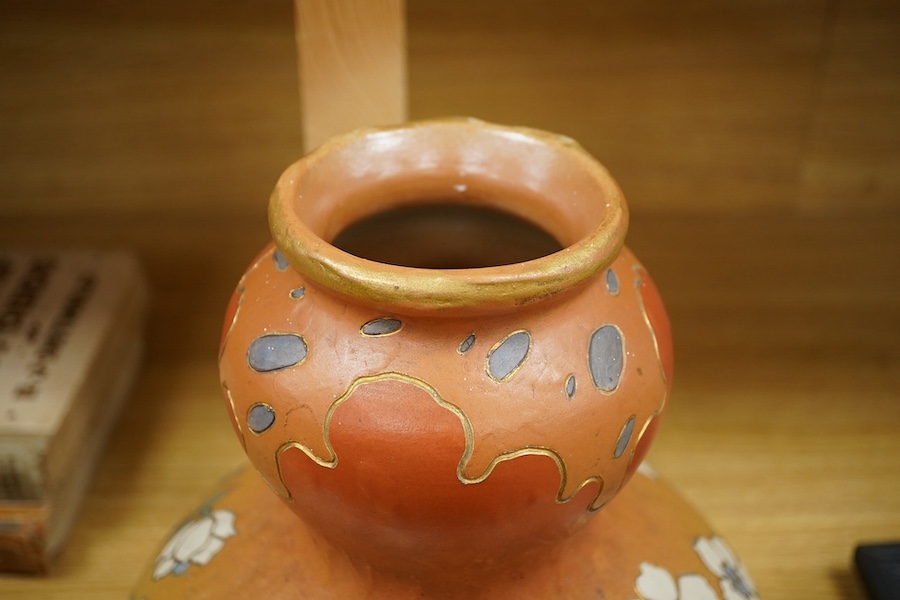 A Mettlach stoneware floral vase, impressed marks, 36cm high. Condition - fair/good